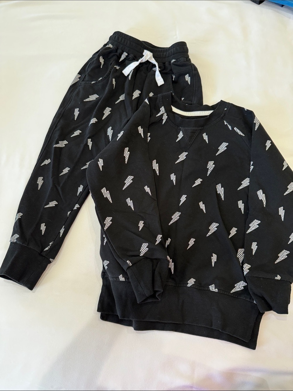 Little Bipsy Black Sweatshirt Set with White Lightning Bolts